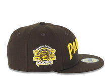 Load image into Gallery viewer, San Diego Padres New Era MLB 59FIFTY 5950 Fitted Cap Hat Brown Crown/Visor Yellow Cooperstown Script Logo Stadium Side Patch Green UV