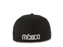 Load image into Gallery viewer, Mexico New Era WBC World Baseball Classic 59FIFTY 5950 Fitted Cap Hat Black Crown/Visor Black/White Logo Mexico Flag Side Patch Gray UV