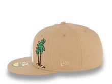 Load image into Gallery viewer, Los Angeles Dodgers New Era MLB 59FIFTY 5950 Fitted Cap Hat Khaki Crown/Visor White With Palm Trees Logo 60th Anniversary Side Patch Red UV