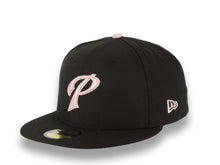 Load image into Gallery viewer, San Diego Padres New Era MLB 59FIFTY 5950 Fitted Cap Hat Black Crown/Visor Pink/White P Script Logo 40th Anniversary Side Patch Pink UV