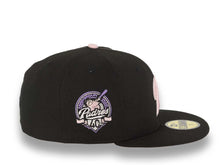 Load image into Gallery viewer, San Diego Padres New Era MLB 59FIFTY 5950 Fitted Cap Hat Black Crown/Visor Pink/White P Script Logo 40th Anniversary Side Patch Pink UV