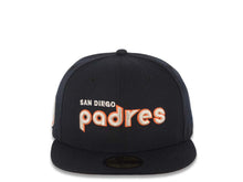 Load image into Gallery viewer, San Diego Padres New Era MLB 59FIFTY 5950 Fitted Cap Hat Navy Blue Crown/Visor Metallic Silver/Orange Logo 1978 All-Star Game Side Patch Pink UV