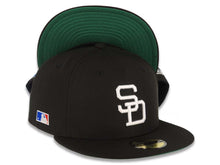 Load image into Gallery viewer, San Diego Padres New Era MLB 59FIFTY 5950 Fitted Cap Hat Black Crown/Visor White Cooperstown Logo Batterman Batty Side Patch Green UV