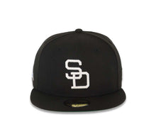 Load image into Gallery viewer, San Diego Padres New Era MLB 59FIFTY 5950 Fitted Cap Hat Black Crown/Visor White Cooperstown Logo Batterman Batty Side Patch Green UV