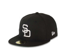 Load image into Gallery viewer, San Diego Padres New Era MLB 59FIFTY 5950 Fitted Cap Hat Black Crown/Visor White Cooperstown Logo Batterman Batty Side Patch Green UV