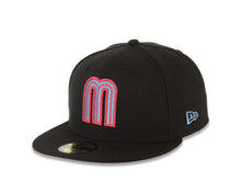 Load image into Gallery viewer, Mexico New Era WBC World Baseball Classic 59FIFTY 5950 Fitted Cap Hat Black Crown/Visor Sky Blue/Magenta Logo Magenta UV
