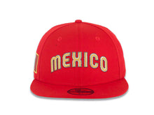 Load image into Gallery viewer, Mexico New Era WBC World Baseball Classic 59FIFTY 5950 Fitted Cap Hat Red Crown/Visor Metallic Gold/White/ Silver Logo Mexico Flag Side Patch