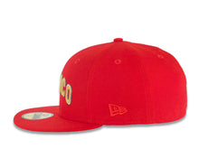 Load image into Gallery viewer, Mexico New Era WBC World Baseball Classic 59FIFTY 5950 Fitted Cap Hat Red Crown/Visor Metallic Gold/White/ Silver Logo Mexico Flag Side Patch