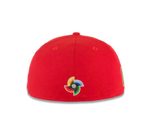 Load image into Gallery viewer, Mexico New Era WBC World Baseball Classic 59FIFTY 5950 Fitted Cap Hat Red Crown/Visor Metallic Gold/White/ Silver Logo Mexico Flag Side Patch