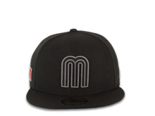 Load image into Gallery viewer, Mexico New Era 59FIFTY 5950 Fitted Cap Hat Black Crown/Visor Black/Dark Gray Logo Mexico Flag Side Patch Dark Gray UV
