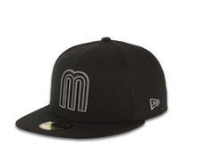 Load image into Gallery viewer, Mexico New Era 59FIFTY 5950 Fitted Cap Hat Black Crown/Visor Black/Dark Gray Logo Mexico Flag Side Patch Dark Gray UV