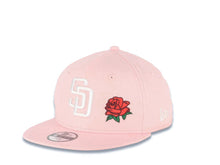 Load image into Gallery viewer, (Youth) San Diego Padres New Era MLB 9FIFTY 950 Kid Snapback Cap Hat Pink Crown/Visor White Logo With Rose 40th Anniversary Side Patch Sky Blue UV