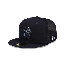 Load image into Gallery viewer, New York Yankees New Era MLB 59FIFTY 5950 Fitted Trucker Mesh Cap Hat Navy Blue Crown/Visor Navy Blue Logo Gray UV
