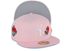 Load image into Gallery viewer, New York Yankees New Era MLB 59FIFTY 5950 Fitted Cap Hat Pink Crown/Visor White with Rose Logo 1999 World Series Side Patch Gray UV