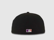 Load image into Gallery viewer, San Diego Padres New Era MLB 59FIFTY 5950 Fitted Cap Hat Black Crown/Visor Purple/Red Logo 1998 World Series Side Patch Gray UV