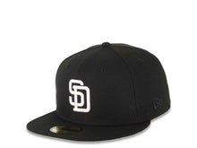 Load image into Gallery viewer, San Diego Padres New Era MLB 59FIFTY 5950 Fitted Cap Hat Black Crown/Visor White Logo 1998 World Series Side Patch Green UV