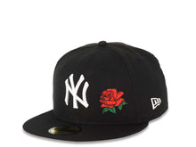 Load image into Gallery viewer, New York Yankees New Era MLB 59FIFTY 5950 Fitted Cap Hat Black Crown/Visor White Logo With Rose 2001 World Series Side Patch Red UV