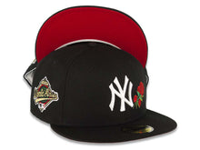 Load image into Gallery viewer, New York Yankees New Era MLB 59FIFTY 5950 Fitted Cap Hat Black Crown/Visor White Logo With Roses 1996 World Series Side Patch Red UV