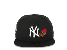 Load image into Gallery viewer, New York Yankees New Era MLB 59FIFTY 5950 Fitted Cap Hat Black Crown/Visor White Logo With Roses 1996 World Series Side Patch Red UV