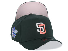 Load image into Gallery viewer, San Diego Padres New Era MLB 9FORTY 940 Adjustable A-Frame Cap Hat Dark Green Crown/Visor White/Pink Logo 1998 World Series Side Patch Pink UV