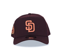 Load image into Gallery viewer, San Diego Padres New Era MLB 9FORTY 940 Adjustable A-Frame Cap Hat Maroon Crown/Visor Orange Logo 50th Anniversary Side Patch Peach UV