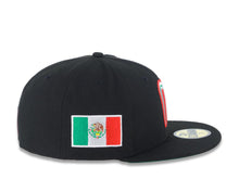 Load image into Gallery viewer, Mexico New Era 59FIFTY 5950 Fitted Cap Hat Black Crown/Visor White/Red/Greed Logo with Rose Mexico Flag Side Patch Green UV