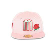 Load image into Gallery viewer, Mexico New Era 59FIFTY 5950 Fitted Cap Hat Pink Crown/Visor White/Red/Green Logo with Rose Mexico Flag Side Patch Gray UV