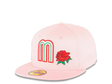 Load image into Gallery viewer, Mexico New Era 59FIFTY 5950 Fitted Cap Hat Pink Crown/Visor White/Red/Green Logo with Rose Mexico Flag Side Patch Gray UV