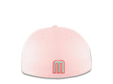 Load image into Gallery viewer, Mexico New Era 59FIFTY 5950 Fitted Cap Hat Pink Crown/Visor White/Red/Green Logo with Rose Mexico Flag Side Patch Gray UV