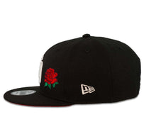Load image into Gallery viewer, (Youth) San Diego Padres New Era MLB 9FIFTY 950 Kid Snapback Cap Hat Black Crown/Visor White Logo with Rose Swinging Friar Side Patch Red UV
