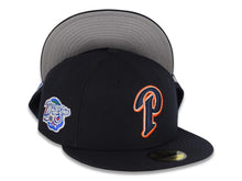 Load image into Gallery viewer, San Diego Padres New Era MLB 59FIFTY 5950 Fitted Cap Hat Navy Blue Crown/Visor Navy Blue/Glow White/Orange Logo 1998 World Series Side Patch Gray UV