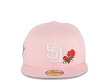 Load image into Gallery viewer, San Diego Padres New Era MLB 59FIFTY 5950 Fitted Cap Hat Pink Crown/Visor White Logo With Rose 1998 World Series Side Patch Gray UV