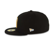 Load image into Gallery viewer, Mexico New Era 59FIFTY 5950 Fitted Cap Hat Black Crown/Visor Sky Blue/White/Metallic Gold Logo Mexico Flag Side Patch Sky Blue UV