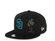 Load image into Gallery viewer, San Diego Padres New Era MLB 9FIFTY 950 Snapback Cap Hat Black Crown/Visor Teal Logo With Palm Trees 50th Anniversary Side Patch Teal UV