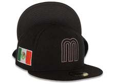 Load image into Gallery viewer, Mexico New Era WBC World Baseball Classic 59FIFTY 5950 Fitted Cap Hat Black Crown/Visor Black/Dark Gray Logo Mexico Flag Dark Gray UV