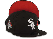 Load image into Gallery viewer, Chicago White Sox New Era MLB 9FIFTY 950 Snapback Cap Hat Black Crown/Visor White Logo With Rose 2005 World Series Side Patch Red UV