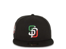 Load image into Gallery viewer, San Diego Padres New Era MLB 59FIFTY 5950 Fitted Cap Hat Black Crown/Visor Green/White/Red Logo 40th Anniversary Side Patch Gray UV