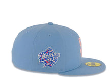 Load image into Gallery viewer, San Diego Padres New Era MLB 59FIFTY 5950 Fitted Cap Hat Sky Blue Crown/Visor Pink Logo With Palm Trees 1998 World Series Side Patch Pink UV