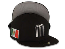 Load image into Gallery viewer, Mexico New Era WBC World Baseball Classic 59FIFTY 5950 Fitted Cap Hat Black Crown/Visor White/Black Logo Mexico Side Patch Gray UV