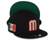 Load image into Gallery viewer, Mexico New Era WBC World Baseball Classic 9FIFTY 950 Snapback Cap Hat Black Crown/Visor Team Color Logo Mexico Flag Side Patch Green UV