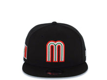 Load image into Gallery viewer, Mexico New Era WBC World Baseball Classic 9FIFTY 950 Snapback Cap Hat Black Crown/Visor Team Color Logo Mexico Flag Side Patch Green UV