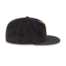 Load image into Gallery viewer, (Corduroy) San Diego Padres New Era MLB 59FIFTY 5950 Fitted Letterman Pin Cap Hat Corduroy Dark Brown Crown/Visor Yellow Logo