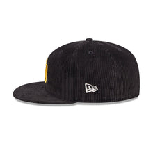 Load image into Gallery viewer, (Corduroy) San Diego Padres New Era MLB 59FIFTY 5950 Fitted Letterman Pin Cap Hat Corduroy Dark Brown Crown/Visor Yellow Logo