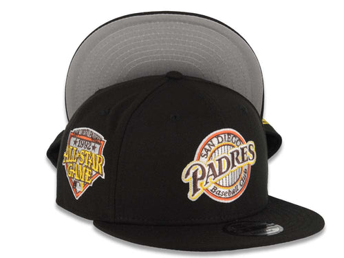 San Diego Padres New Era MLB 9FIFTY 950 Snapback Cap Hat Black Crown/Visor Team Color Baseball Club Retro Logo 1992 All-Star Game Side Patch