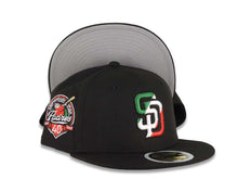Load image into Gallery viewer, (Youth) San Diego Padres New Era MLB 59FIFTY 5950 Kid Fitted Cap Hat Black Crown/Visor Green/White/Red Logo 40th Anniversary Side Patch Gray UV