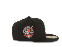 Load image into Gallery viewer, (Youth) San Diego Padres New Era MLB 59FIFTY 5950 Kid Fitted Cap Hat Black Crown/Visor Green/White/Red Logo 40th Anniversary Side Patch Gray UV