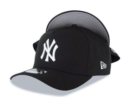 New York Yankees New Era MLB 9FORTY 940 Adjustable A-Frame Cap Hat Black Crown/Visor White Logo Gray UV