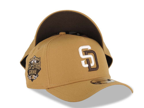 San Diego Padres New Era MLB 9FORTY 940 Adjustable A-Frame Cap Hat Wheat Crown/Visor White/Brown Logo 2016 All-Star Game Side Patch Brown UV