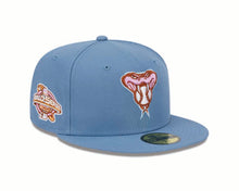 Load image into Gallery viewer, Arizona Diamondbacks New Era MLB 59FIFTY 5950 Fitted Cap Hat Dark Sky Blue Crown/Visor Pink Logo 2001 World Series Side Patch (Color Pack)