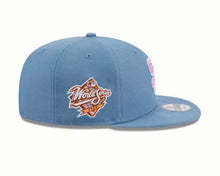 Load image into Gallery viewer, San Diego Padres New Era MLB 9FIFTY 950 Snapback Cap Hat Dark Sky Blue Crown/Visor Pink/White Logo 1998 World Series Side Patch (Color Pack)